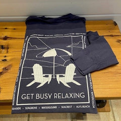 Comfort Colors Long-Sleeve Tee - "Get Busy Relaxing" Adirondack Chair Design