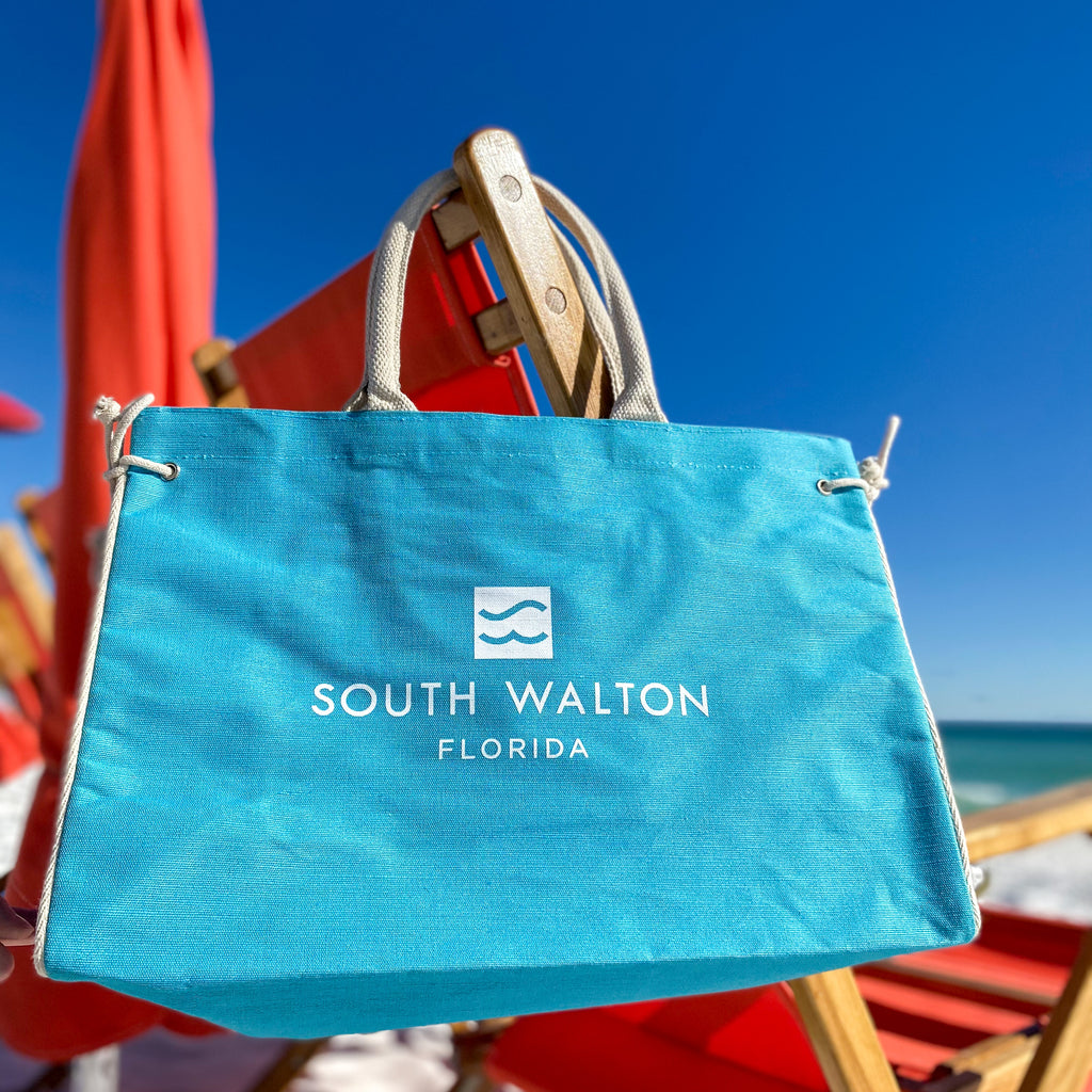 Bermuda Tote with Beach Neighborhoods - Turquoise – Visit South Walton